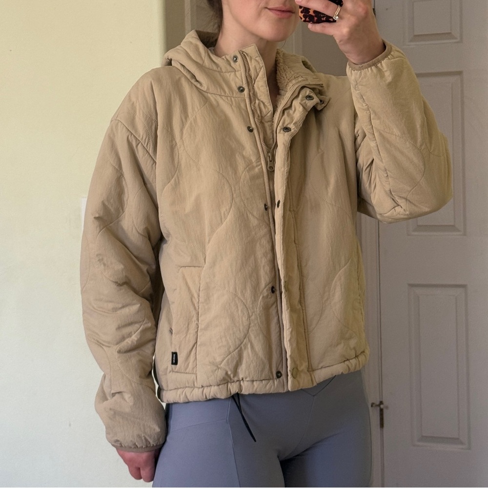 Prana Tan Hooded Jacket with Sherpa Lining